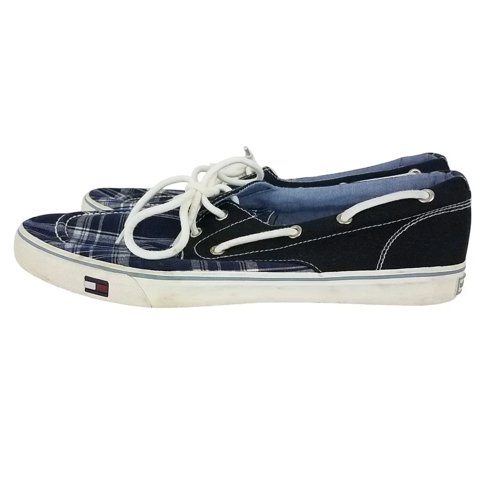 Tommy Hilfiger‎ TMFred Boat Shoes Mens 11.5 Blue Canvas Chekkers Lace Up SH168